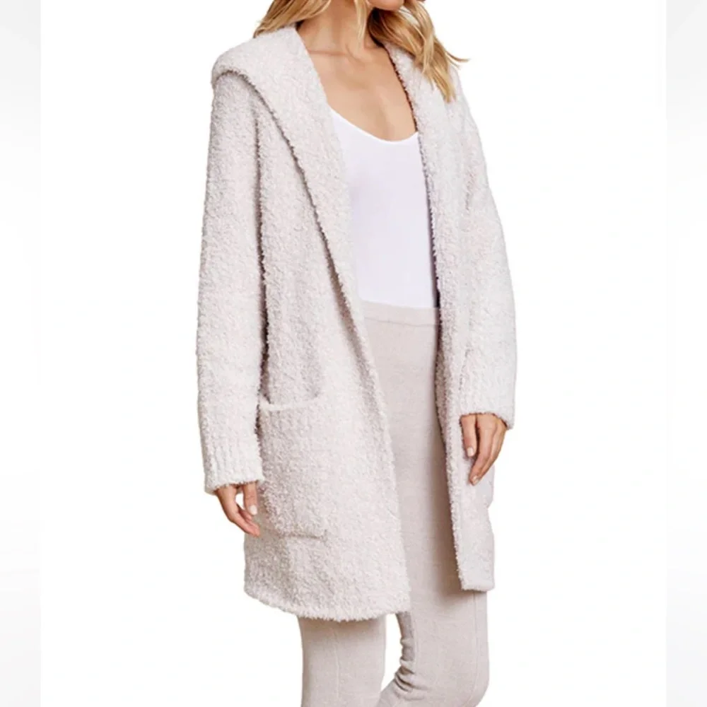 NWT Barefoot Dreams S/M Boucle Hooded Cardi in Almond - Picture 2 of 8